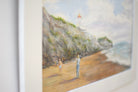 Kite Flying Beach Seascape Vintage Oil Painting Signed Framed