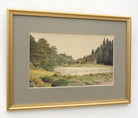 English Landscape Vintage Painting Lakeside Country Farmhouse Framed