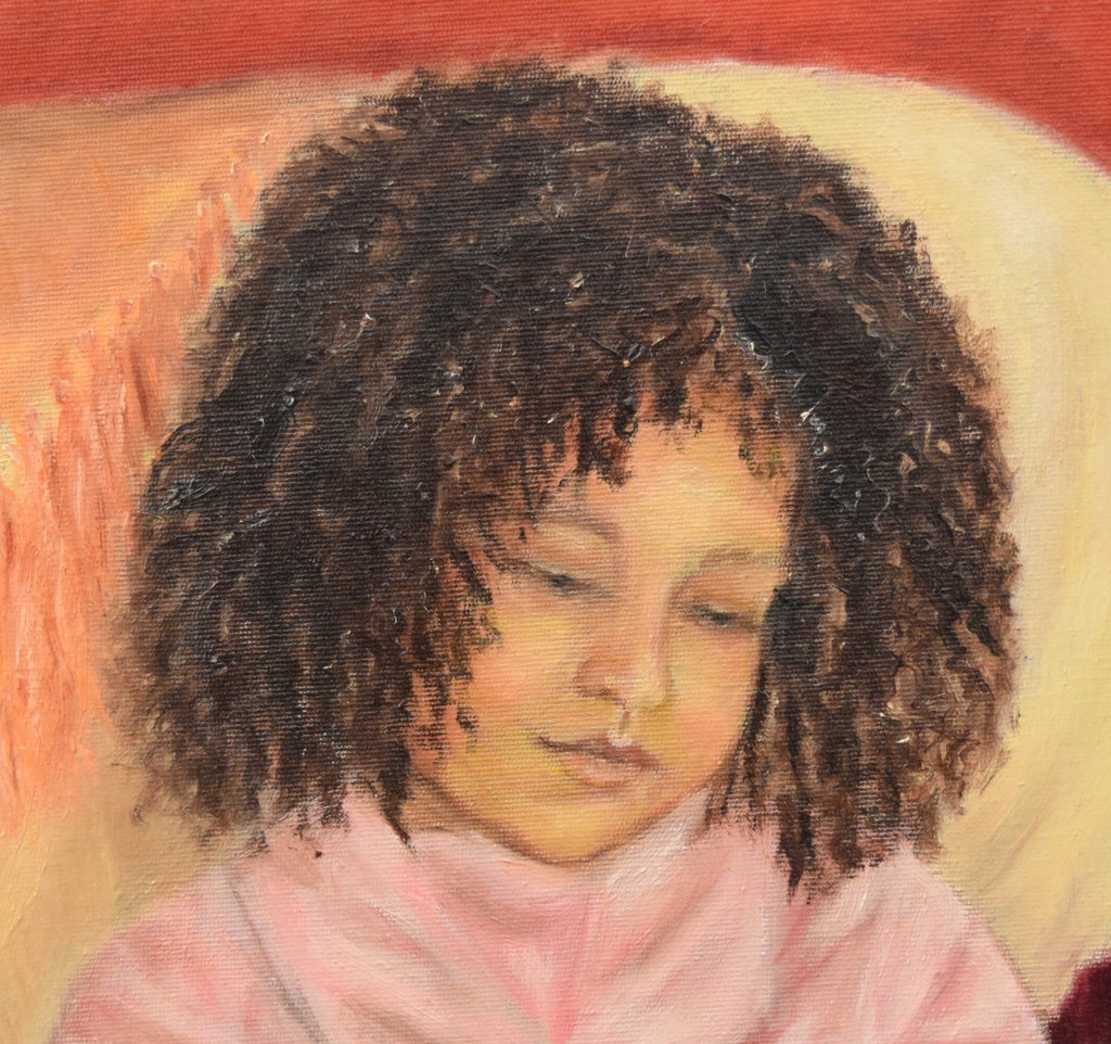 Young Girl Reading Portrait Oil Painting Signed Framed