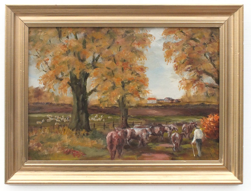 Norfolk English Country Landscape Cattle Farming Scene, Cows Milking Time