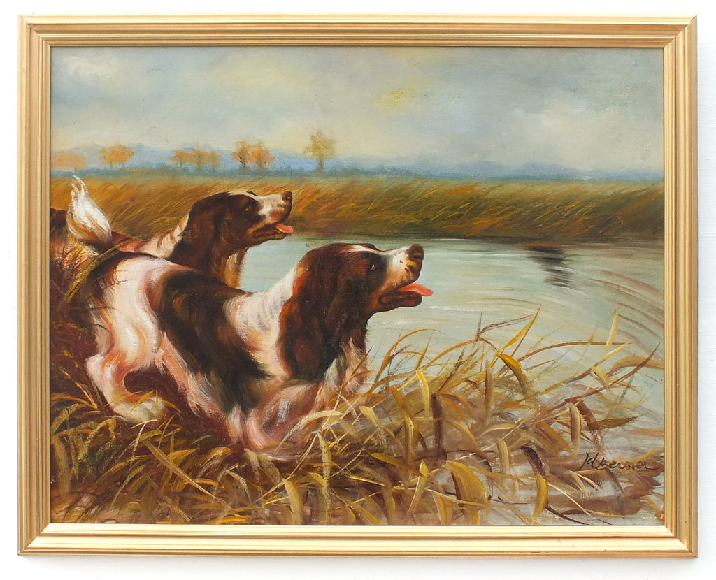 English Landscape Springer Spaniel Hunting Gun Dogs Original Oil Painting