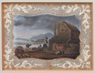 Miniature Antique Oil Painting Framed Austrian Landscape Cattle Herder