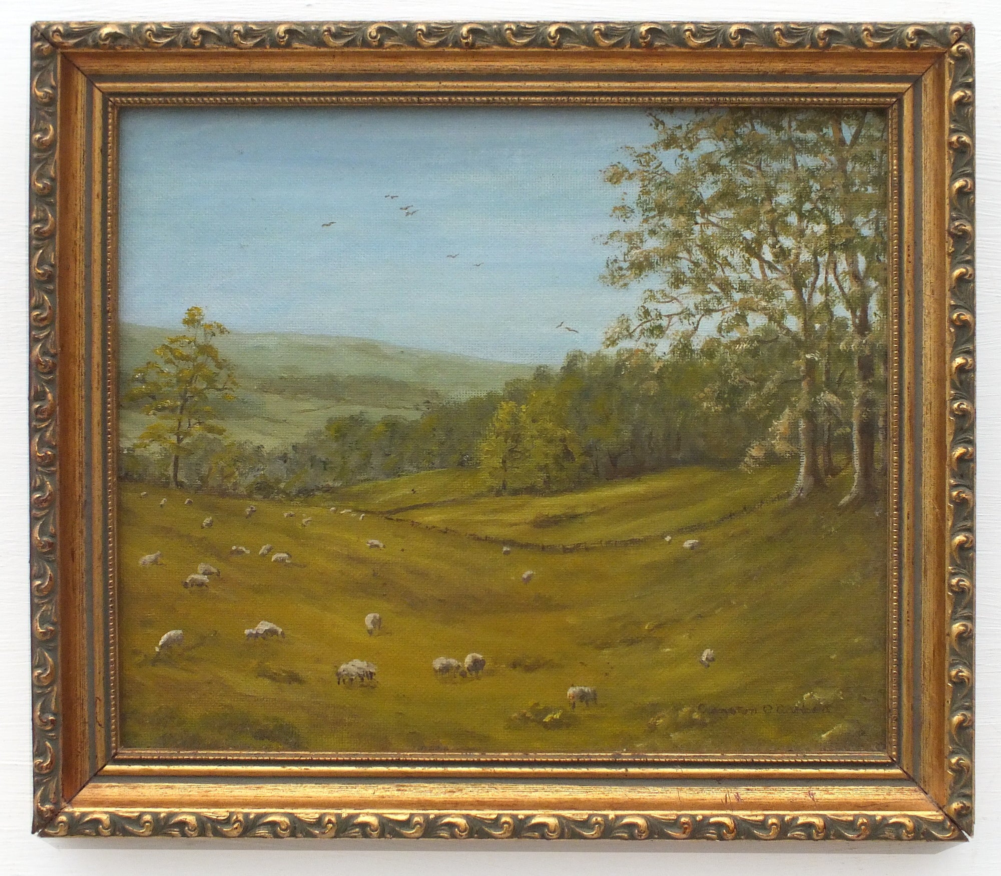 English Landscape Northumberland Sheep Farming Oil Painting Framed