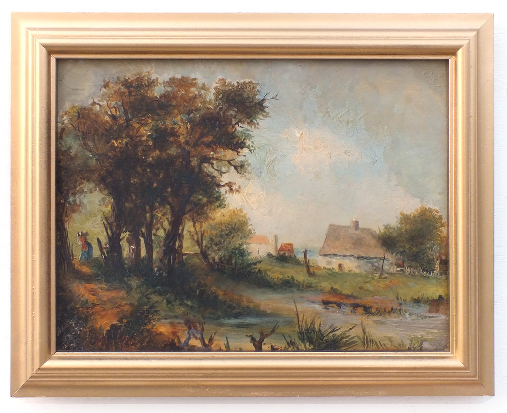 English Landscape Oil Painting Victorian Country Cottage Framed Original Antique Art