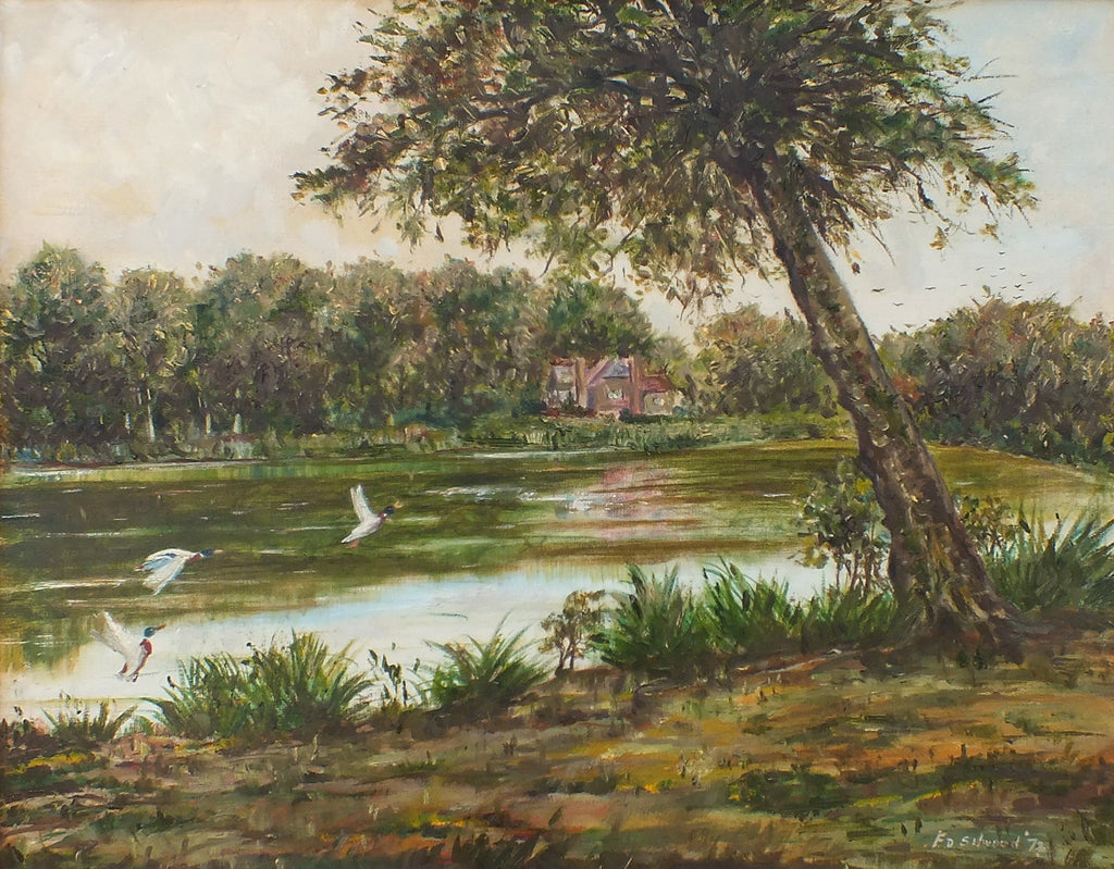 Slaugham Mill Pond English Country Landscape Vintage Oil Painting Fishing Lake Signed Framed Original  
