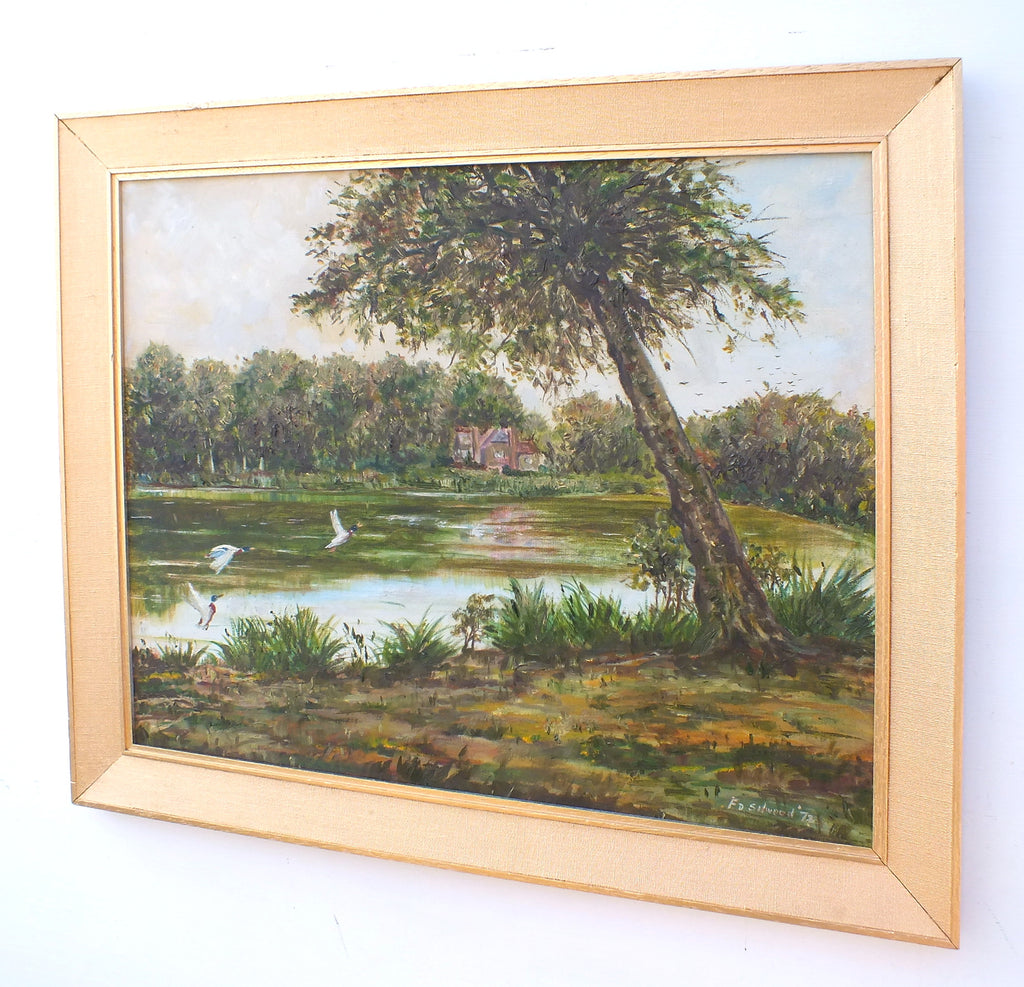Slaugham Mill Pond English Country Landscape Vintage Oil Painting Fishing Lake Signed Framed Original  