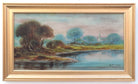 English Landscape Oil Painting Lake Church Signed Framed Original