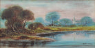 English Landscape Oil Painting Lake Church Signed Framed Original