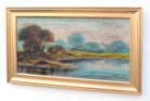 English Landscape Oil Painting Lake Church Signed Framed Original