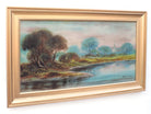 English Landscape Oil Painting Lake Church Signed Framed Original