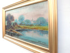 English Landscape Oil Painting Lake Church Signed Framed Original