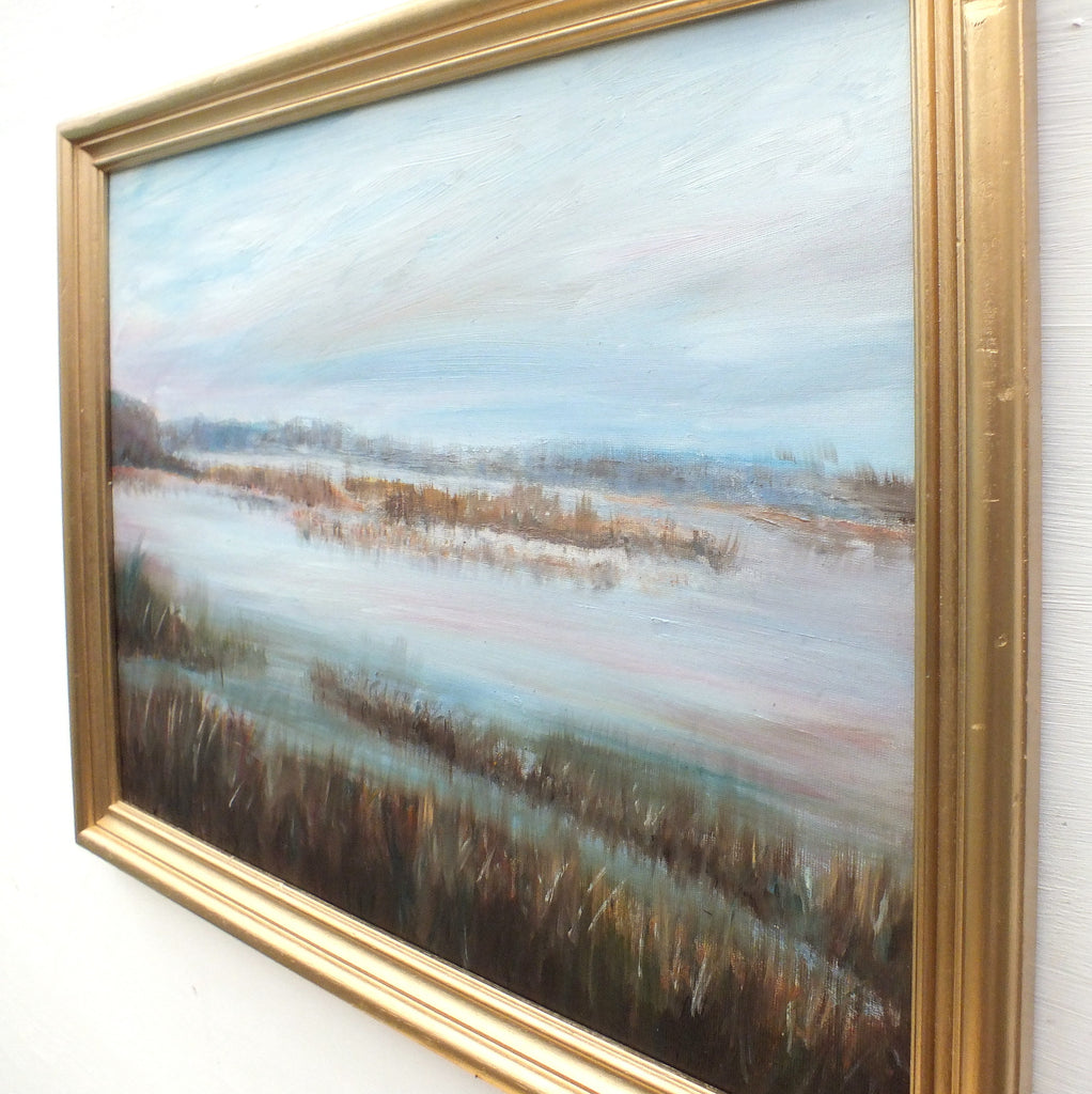 French Landscape Vintage Sunset Oil Painting Signed Wetlands Art La Brenne