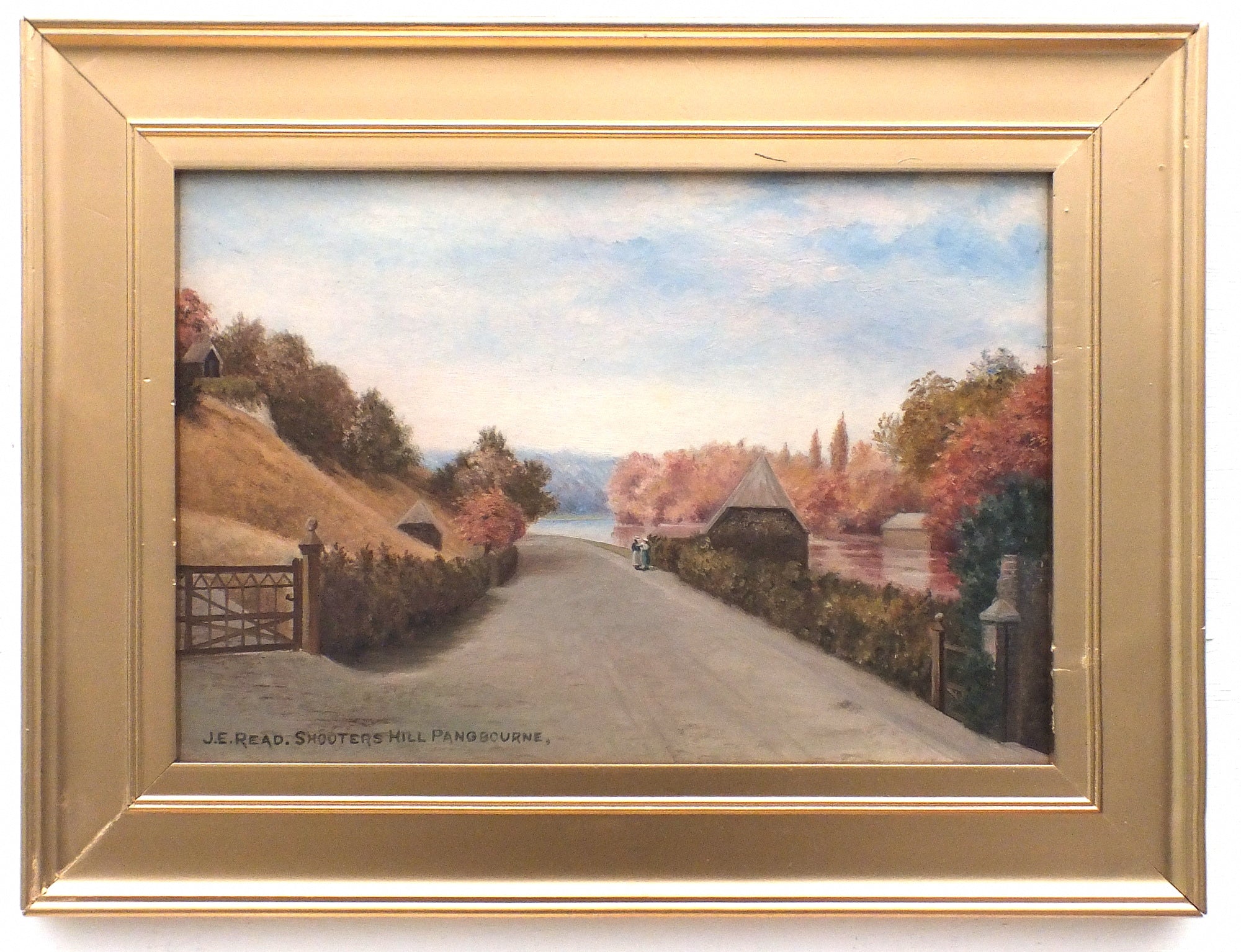 English Country Landscape Antique Oil Painting Shooters Hill Pangbourne River Thames Signed Framed Original