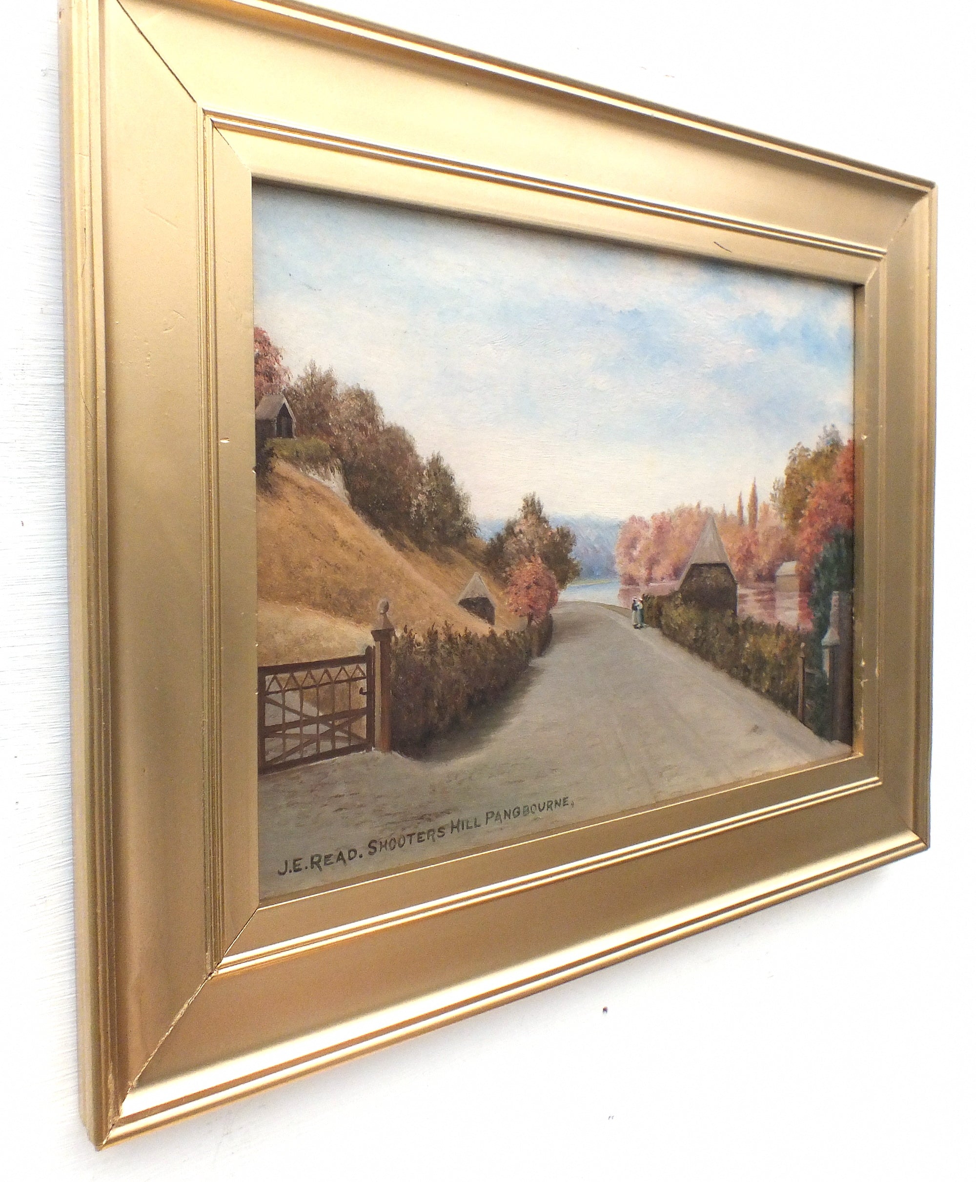English Country Landscape Antique Oil Painting Shooters Hill Pangbourne River Thames Signed Framed Original