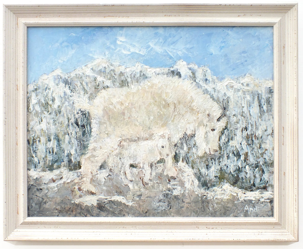 Mountain Goats Original Framed Wildlife Painting by Andi Lucas