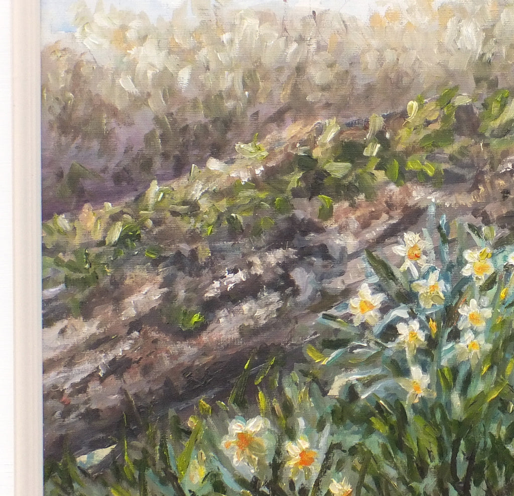 Spring Flowers Garden Landscape Oil Painting Daffodils Framed