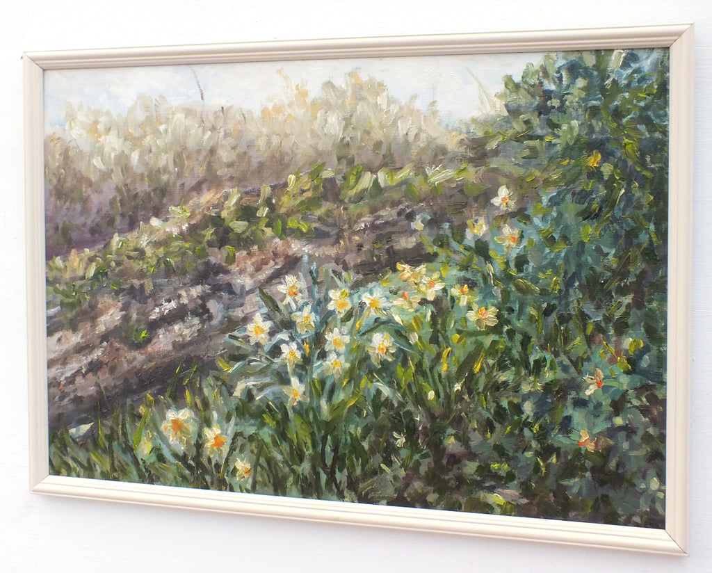 Spring Flowers Garden Landscape Oil Painting Daffodils Framed