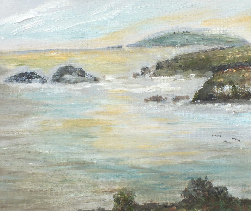 English Coastal Landscape Pentreath Beach Cornwall Oil Painting  Framed