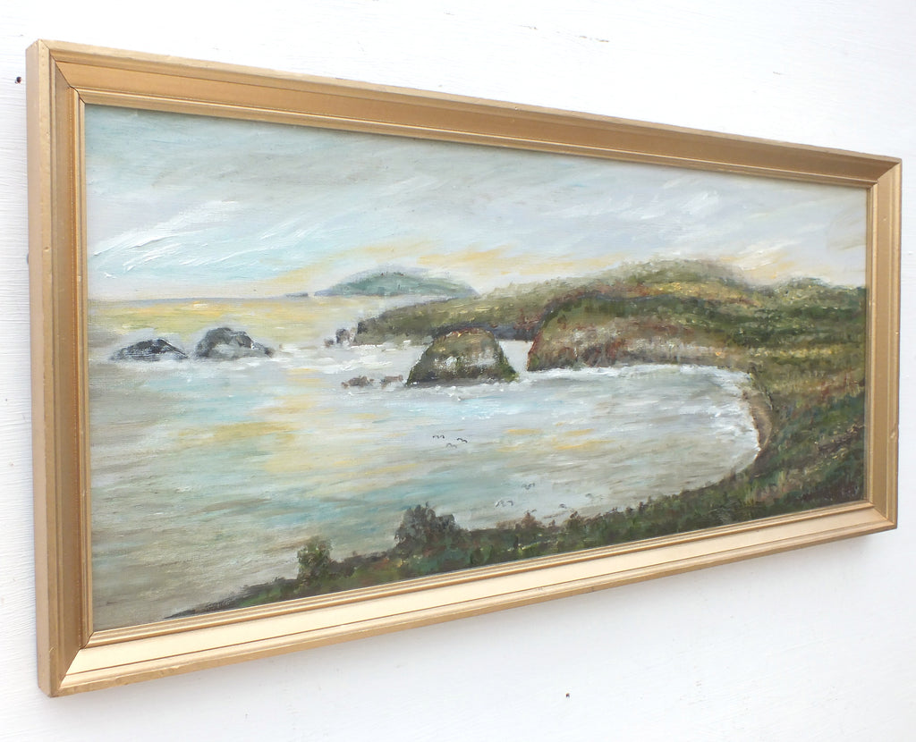 English Coastal Landscape Pentreath Beach Cornwall Oil Painting  Framed