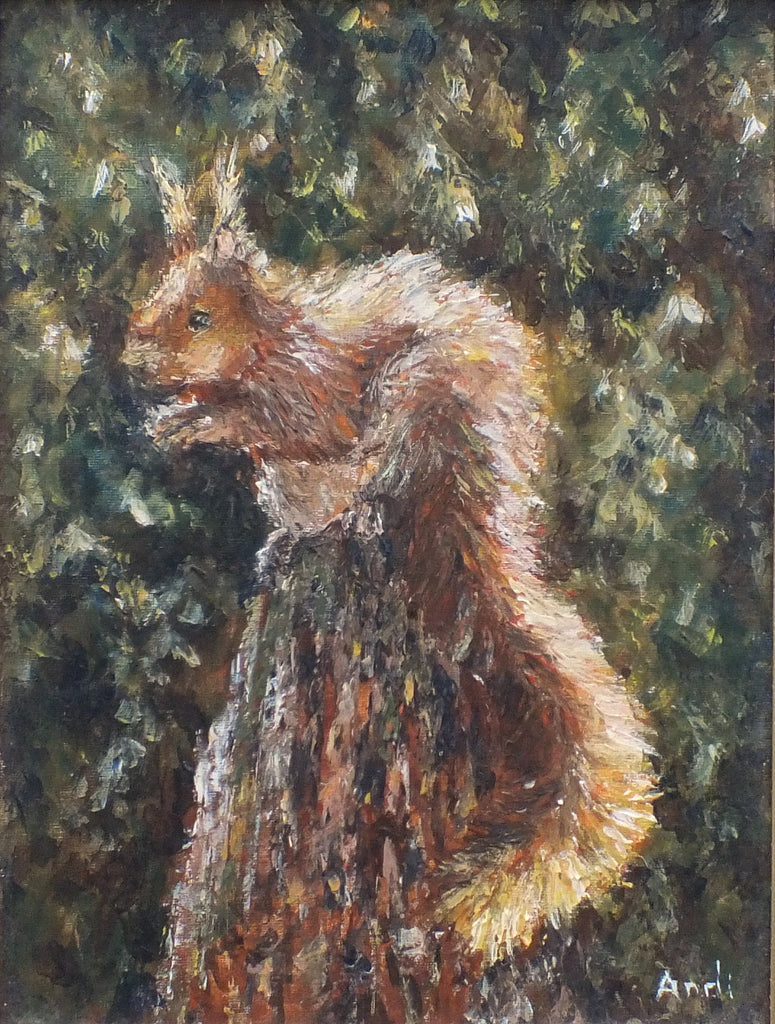 Red Squirrel Portrait Painting Original Oil Wildlife Painting Signed Framed Wildlife Art Cabin Wall Decor