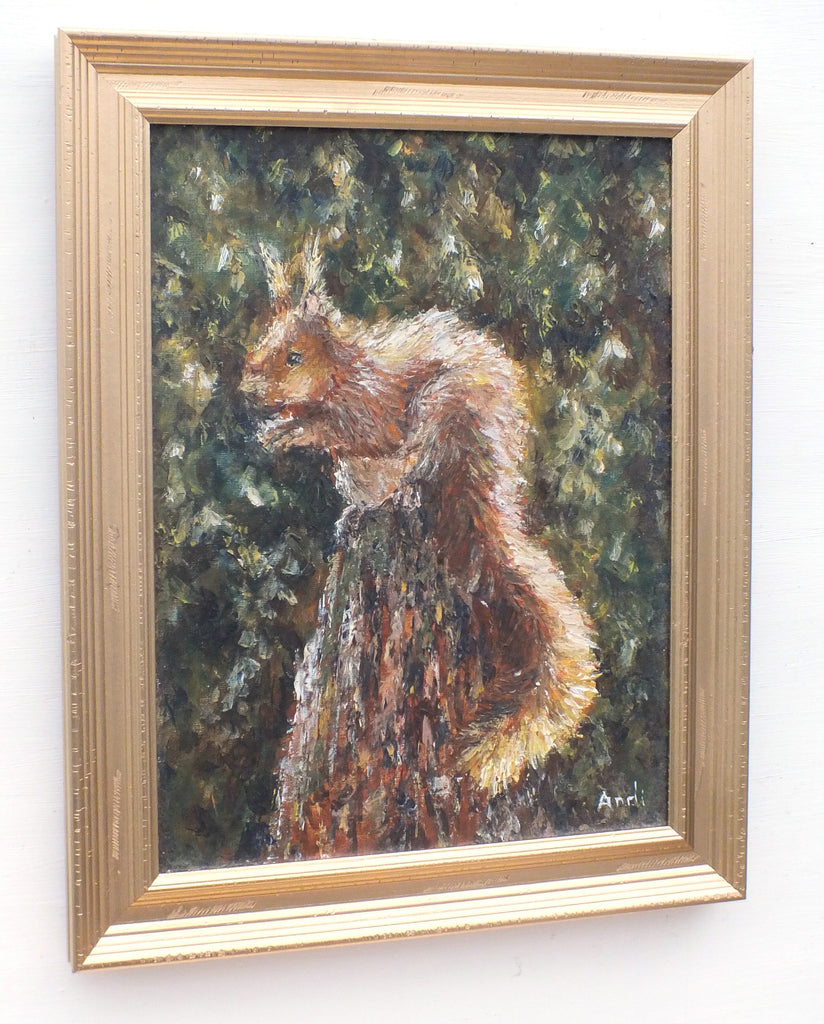 Red Squirrel Portrait Painting Original Oil Wildlife Painting Signed Framed Wildlife Art Cabin Wall Decor