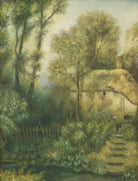 English Country Landscape Thatched Cottage Vintage Oil Painting Farmhouse Sudbury