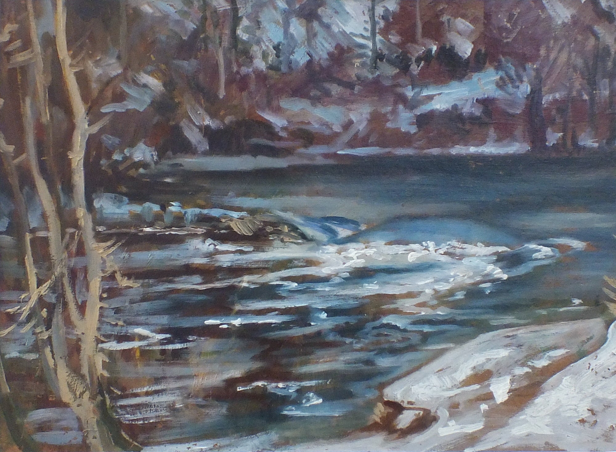 Welsh Landscape Antique Oil Painting River Dee  Victorian Winter