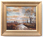 Dunsford Farm Winter English Country Landscape Oil Painting Signed Framed