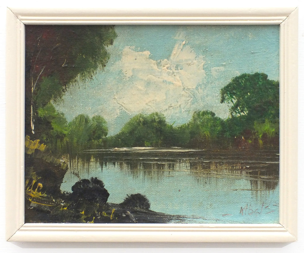 English Landscape Vintage Oil Painting Signed Framed River Cray Kent