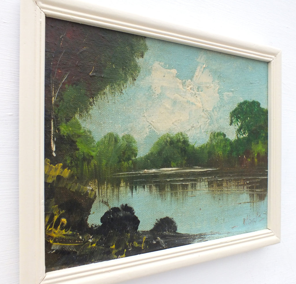 English Landscape Vintage Oil Painting Signed Framed River Cray Kent