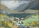 Scottish Landscape Miniature Vintage Oil Painting Framed Mountain Scene