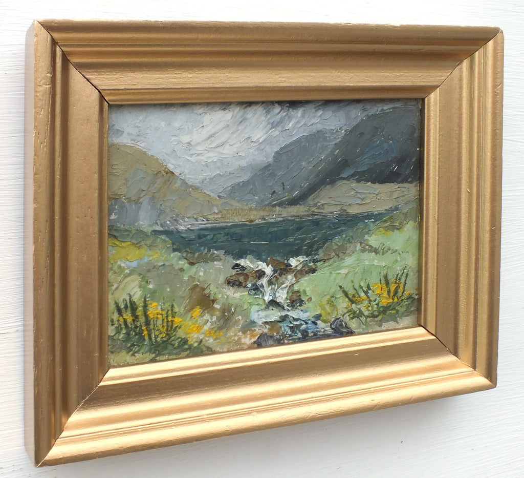 Scottish Landscape Miniature Vintage Oil Painting Framed Mountain Scene