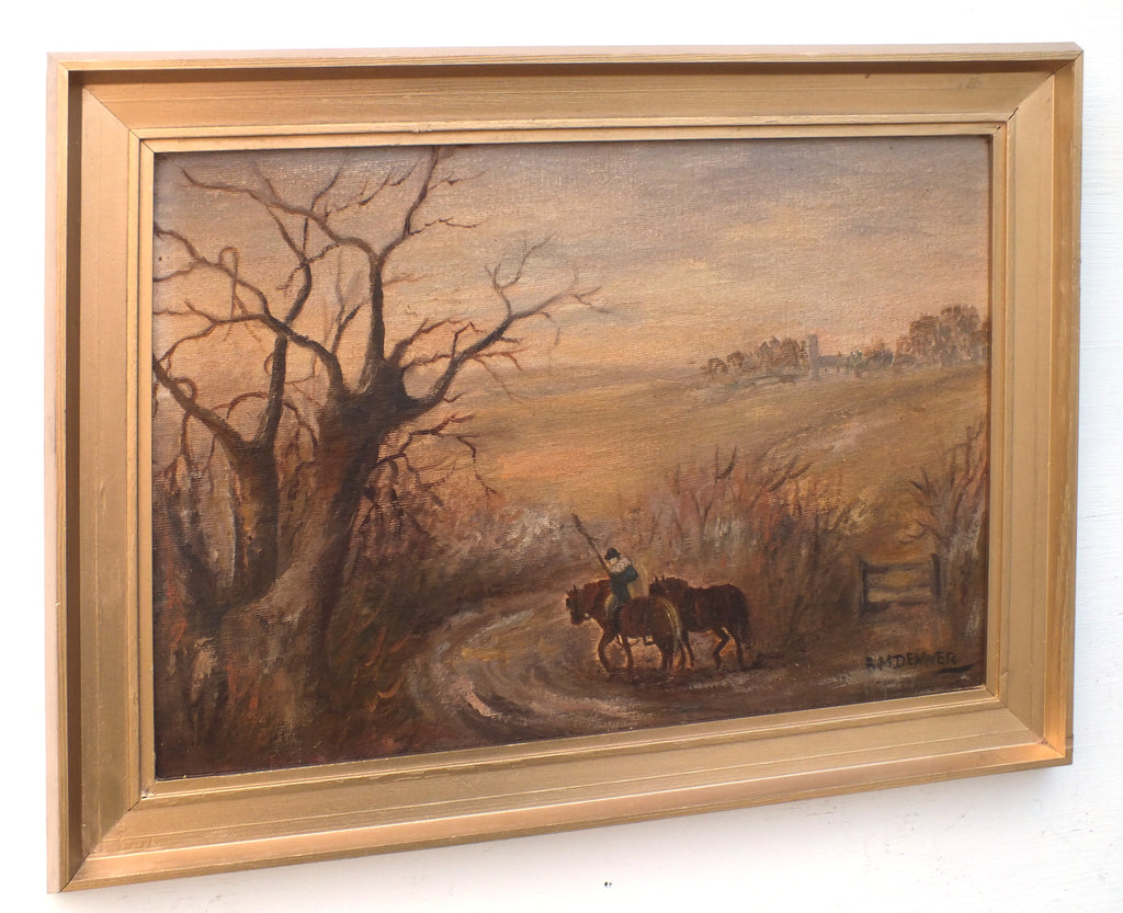 English Landscape Exmoor Oil Painting Misty Morning Scene Signed Framed