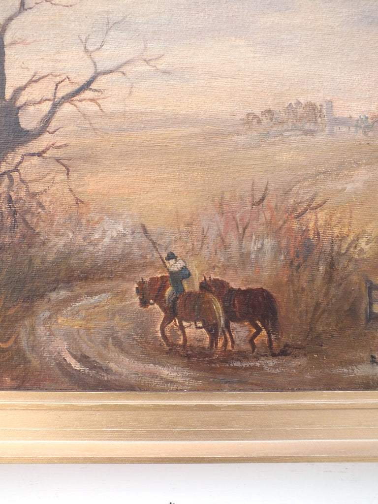 English Landscape Exmoor Oil Painting Misty Morning Scene Signed Framed