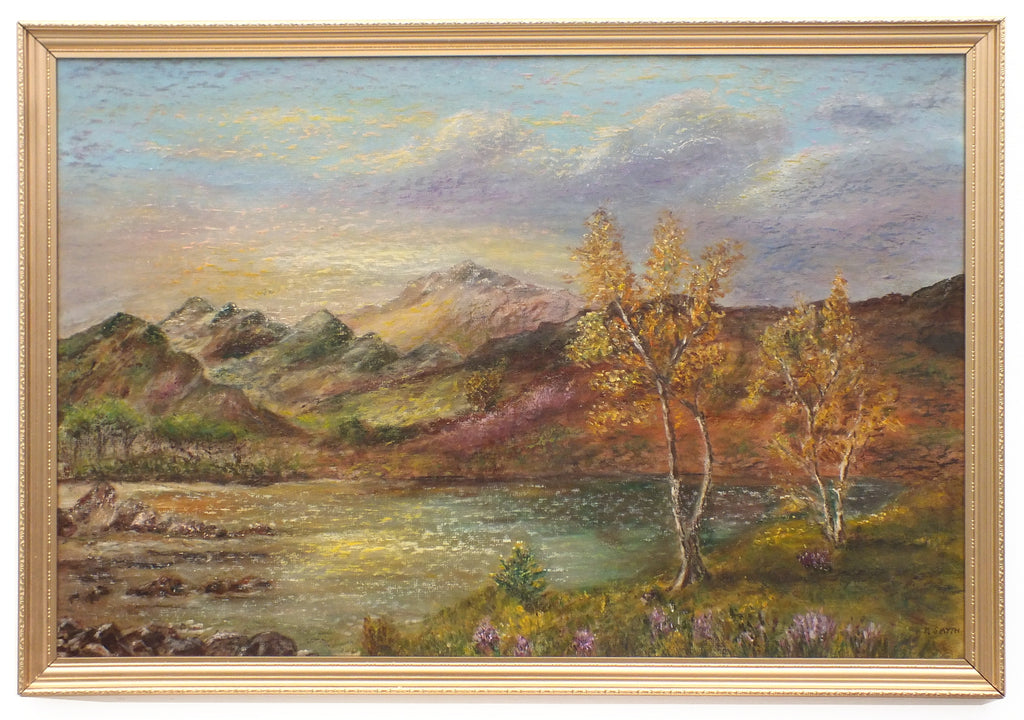 Scottish Highlands Mountain Landscape Vintage Oil Painting Loch Maree