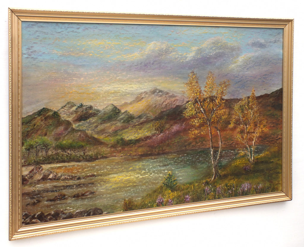 Scottish Highlands Mountain Landscape Vintage Oil Painting Loch Maree