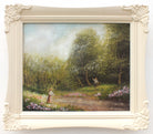 English Landscape River Fishing Oil Painting Forest Scene Framed