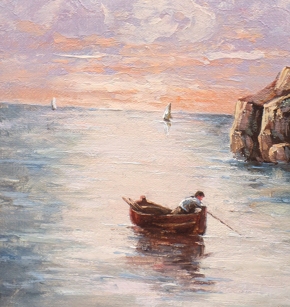 Nautical Seascape Oil Painting Cornwall Coastal Sunset