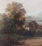 Victorian Oil Painting Antique Lakeside Boat Cottage Scene - GalleryThane.com