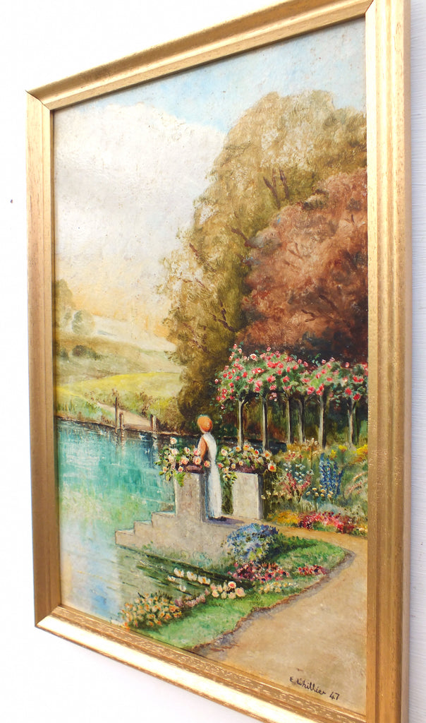 English Landscape Oil Painting Cumbria Floral Garden