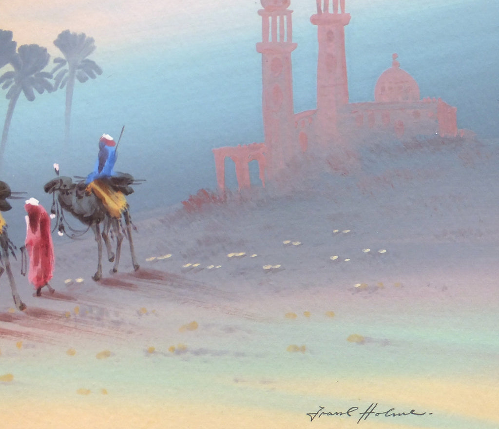 Antique Arabian Desert LandscapeGouache Painting Signed Framed