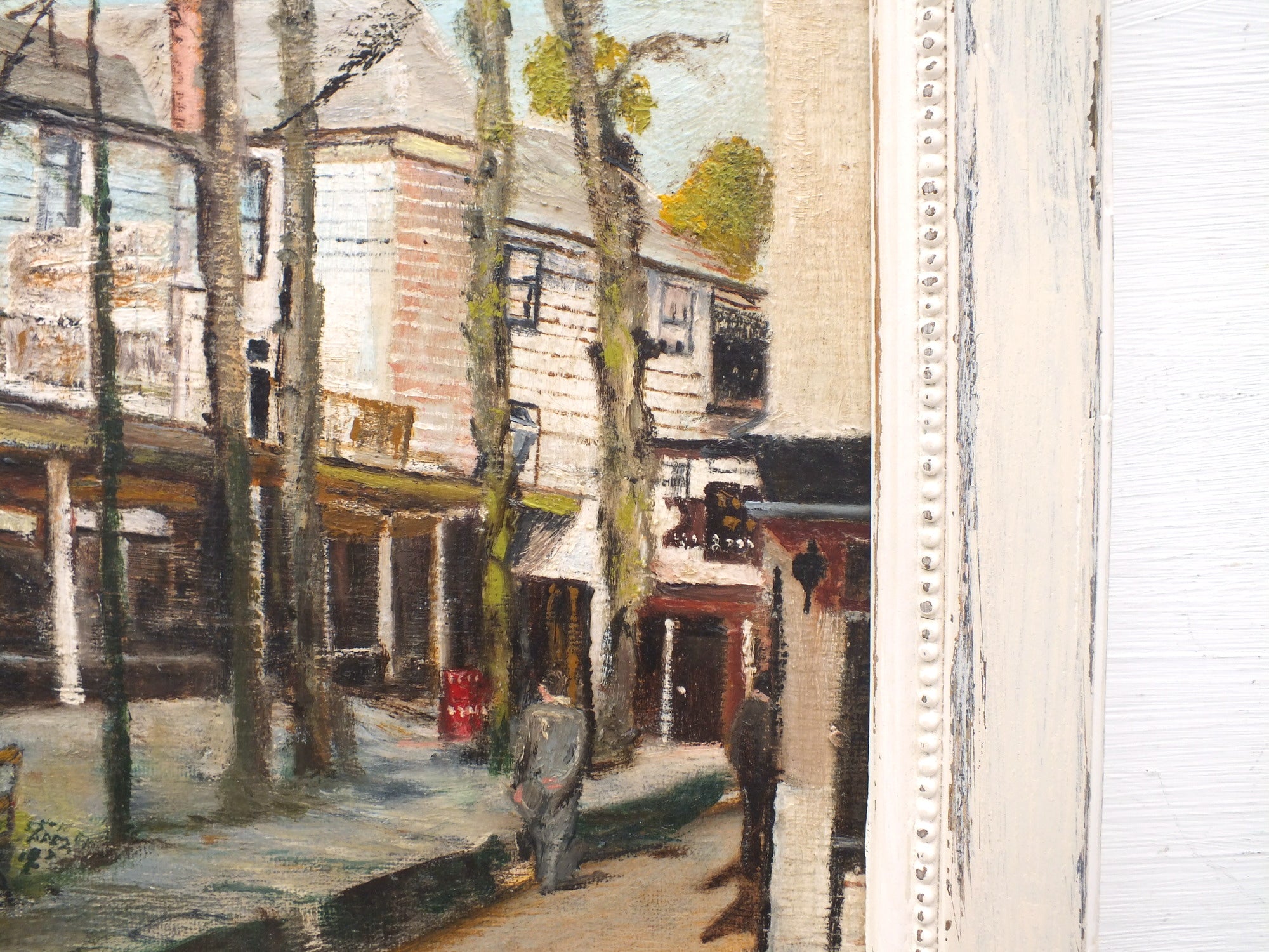 Impressionist Street Scene painting Vintage Architecture Oil Painting Signed Framed