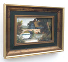 Miniature English Country Landscape River Bridge Vintage Oil Painting Signed Framed
