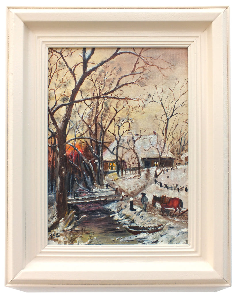 Winter Sunset Snow Scene Oil Painting