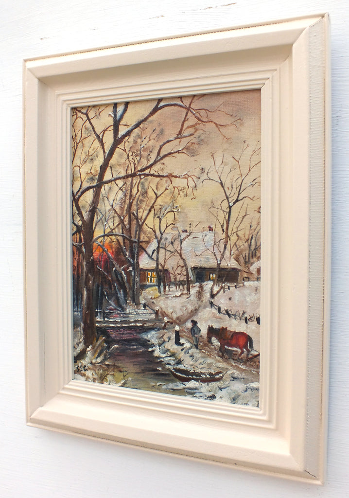 Winter Sunset Snow Scene Oil Painting
