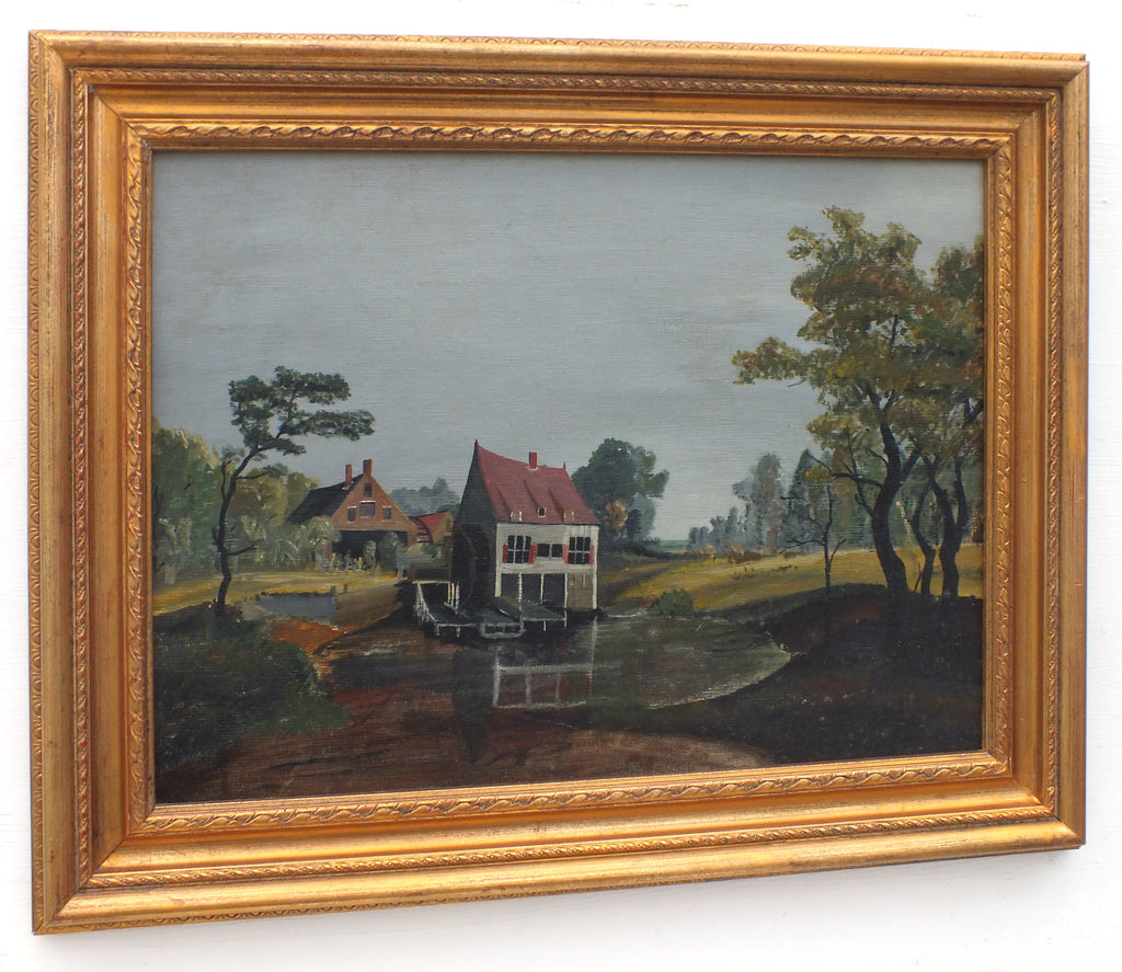 English Landscape Oil Painting Mill Pond Framed Original