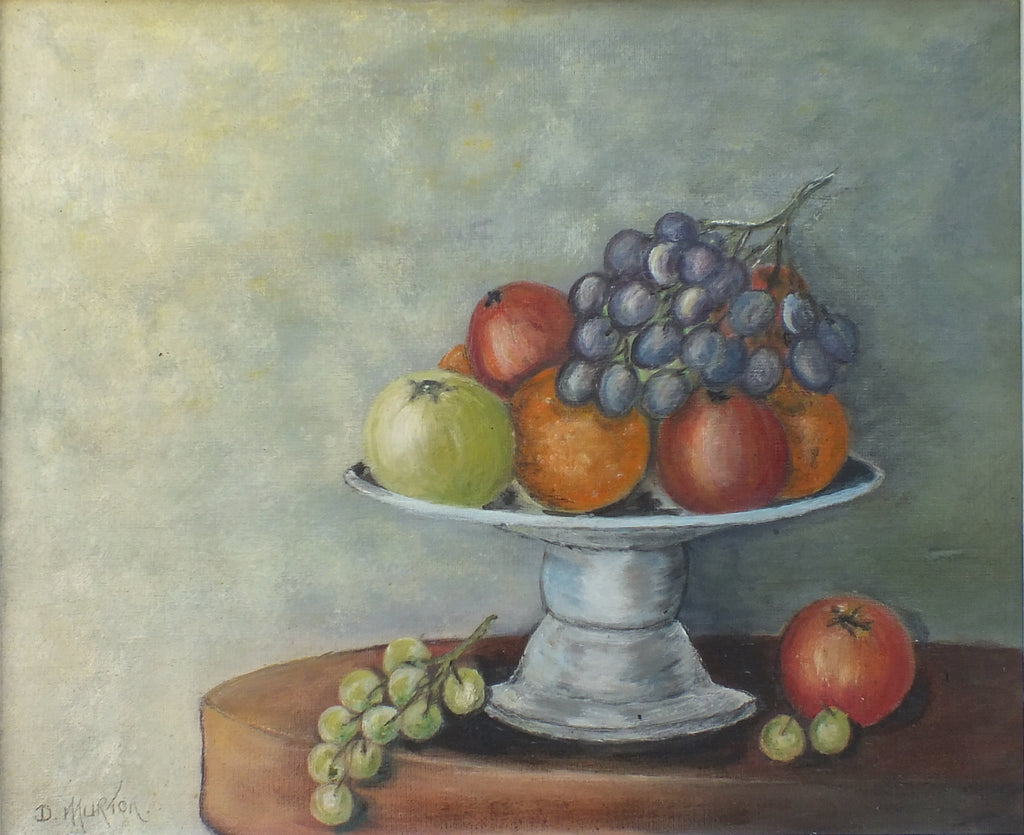 Still Life Oil Painting Signed Framed Grapes Oranges