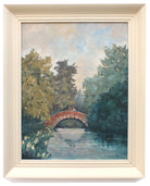 Figures on Bridge Over the River Mid-Century English Forest Landscape