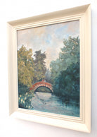 Figures on Bridge Over the River Mid-Century English Forest Landscape