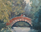 Figures on Bridge Over the River Mid-Century English Forest Landscape